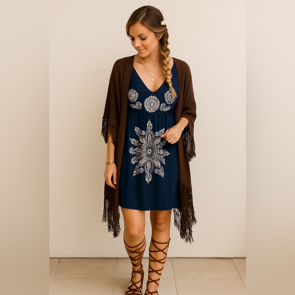 Venus Blue Deep V Mini Dress Sz M EUC